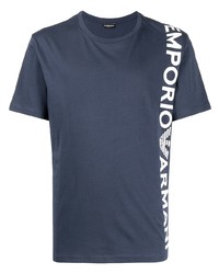 Мужская темно-сине-белая футболка с круглым вырезом с принтом от Emporio Armani