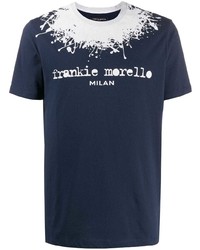 Мужская темно-сине-белая футболка с круглым вырезом с принтом от Frankie Morello