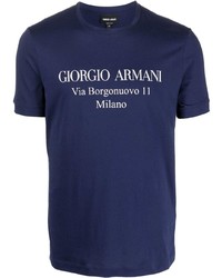 Мужская темно-сине-белая футболка с круглым вырезом с принтом от Giorgio Armani