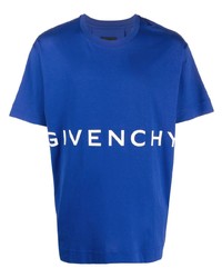 Мужская темно-сине-белая футболка с круглым вырезом с принтом от Givenchy