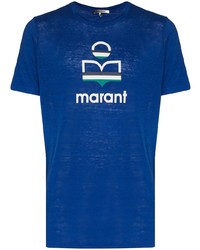 Мужская темно-сине-белая футболка с круглым вырезом с принтом от Isabel Marant