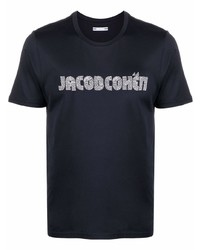 Мужская темно-сине-белая футболка с круглым вырезом с принтом от Jacob Cohen