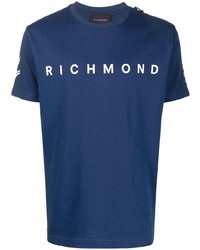 Мужская темно-сине-белая футболка с круглым вырезом с принтом от John Richmond