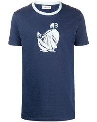 Мужская темно-сине-белая футболка с круглым вырезом с принтом от Lanvin