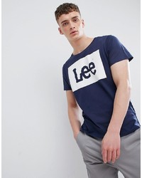 Мужская темно-сине-белая футболка с круглым вырезом с принтом от Lee