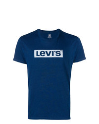 Мужская темно-сине-белая футболка с круглым вырезом с принтом от Levi's