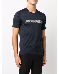 Мужская темно-сине-белая футболка с круглым вырезом с принтом от Jacob Cohen
