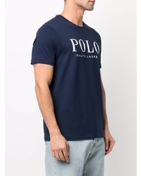 Мужская темно-сине-белая футболка с круглым вырезом с принтом от Polo Ralph Lauren