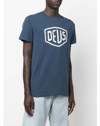 Мужская темно-сине-белая футболка с круглым вырезом с принтом от Deus Ex Machina