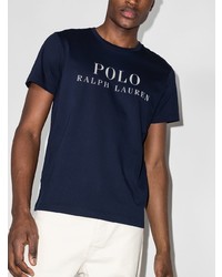 Мужская темно-сине-белая футболка с круглым вырезом с принтом от Polo Ralph Lauren