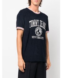 Мужская темно-сине-белая футболка с круглым вырезом с принтом от Tommy Jeans