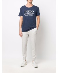 Мужская темно-сине-белая футболка с круглым вырезом с принтом от Polo Ralph Lauren