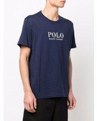 Мужская темно-сине-белая футболка с круглым вырезом с принтом от Polo Ralph Lauren