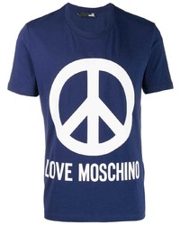 Мужская темно-сине-белая футболка с круглым вырезом с принтом от Love Moschino