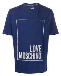 Мужская темно-сине-белая футболка с круглым вырезом с принтом от Love Moschino