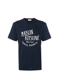 Мужская темно-сине-белая футболка с круглым вырезом с принтом от MAISON KITSUNÉ