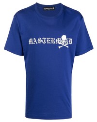 Мужская темно-сине-белая футболка с круглым вырезом с принтом от Mastermind Japan