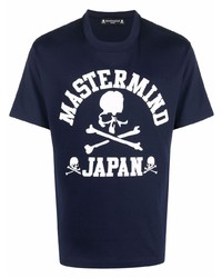 Мужская темно-сине-белая футболка с круглым вырезом с принтом от Mastermind World