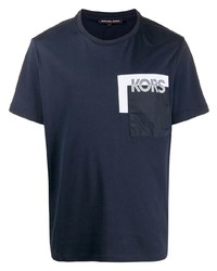 Мужская темно-сине-белая футболка с круглым вырезом с принтом от Michael Kors