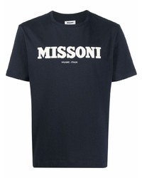 Мужская темно-сине-белая футболка с круглым вырезом с принтом от Missoni