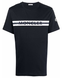 Мужская темно-сине-белая футболка с круглым вырезом с принтом от Moncler