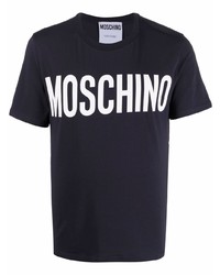 Мужская темно-сине-белая футболка с круглым вырезом с принтом от Moschino