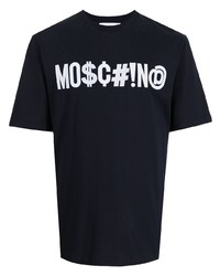 Мужская темно-сине-белая футболка с круглым вырезом с принтом от Moschino