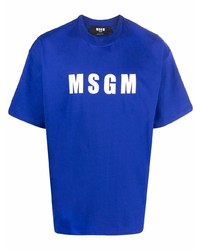 Мужская темно-сине-белая футболка с круглым вырезом с принтом от MSGM
