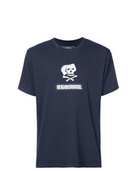 Мужская темно-сине-белая футболка с круглым вырезом с принтом от Neighborhood