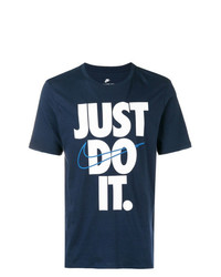 Мужская темно-сине-белая футболка с круглым вырезом с принтом от Nike