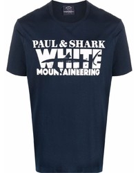 Мужская темно-сине-белая футболка с круглым вырезом с принтом от Paul & Shark