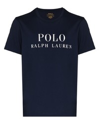 Мужская темно-сине-белая футболка с круглым вырезом с принтом от Polo Ralph Lauren