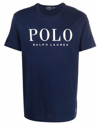 Мужская темно-сине-белая футболка с круглым вырезом с принтом от Polo Ralph Lauren