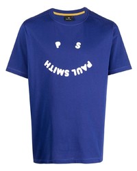Мужская темно-сине-белая футболка с круглым вырезом с принтом от PS Paul Smith