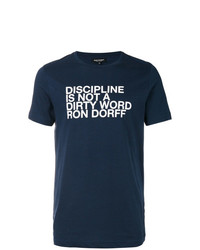 Мужская темно-сине-белая футболка с круглым вырезом с принтом от Ron Dorff