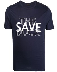 Мужская темно-сине-белая футболка с круглым вырезом с принтом от Save The Duck