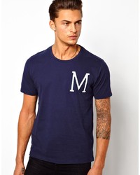 Мужская темно-сине-белая футболка с круглым вырезом с принтом от Selected