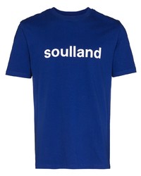 Мужская темно-сине-белая футболка с круглым вырезом с принтом от Soulland