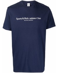 Мужская темно-сине-белая футболка с круглым вырезом с принтом от Sporty & Rich
