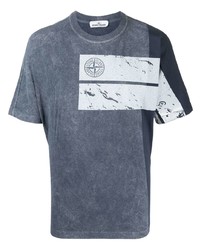 Мужская темно-сине-белая футболка с круглым вырезом с принтом от Stone Island