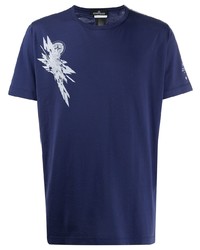 Мужская темно-сине-белая футболка с круглым вырезом с принтом от Stone Island Shadow Project