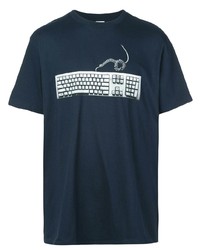 Мужская темно-сине-белая футболка с круглым вырезом с принтом от Supreme