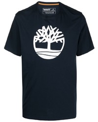 Мужская темно-сине-белая футболка с круглым вырезом с принтом от Timberland