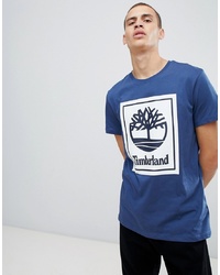 Мужская темно-сине-белая футболка с круглым вырезом с принтом от Timberland