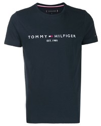 Мужская темно-сине-белая футболка с круглым вырезом с принтом от Tommy Hilfiger