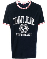 Мужская темно-сине-белая футболка с круглым вырезом с принтом от Tommy Jeans