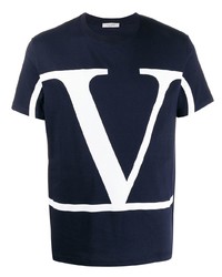 Мужская темно-сине-белая футболка с круглым вырезом с принтом от Valentino