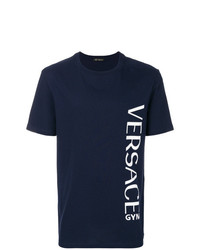 Мужская темно-сине-белая футболка с круглым вырезом с принтом от Versace