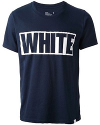 Мужская темно-сине-белая футболка с круглым вырезом с принтом от White Mountaineering