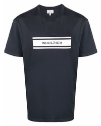 Мужская темно-сине-белая футболка с круглым вырезом с принтом от Woolrich